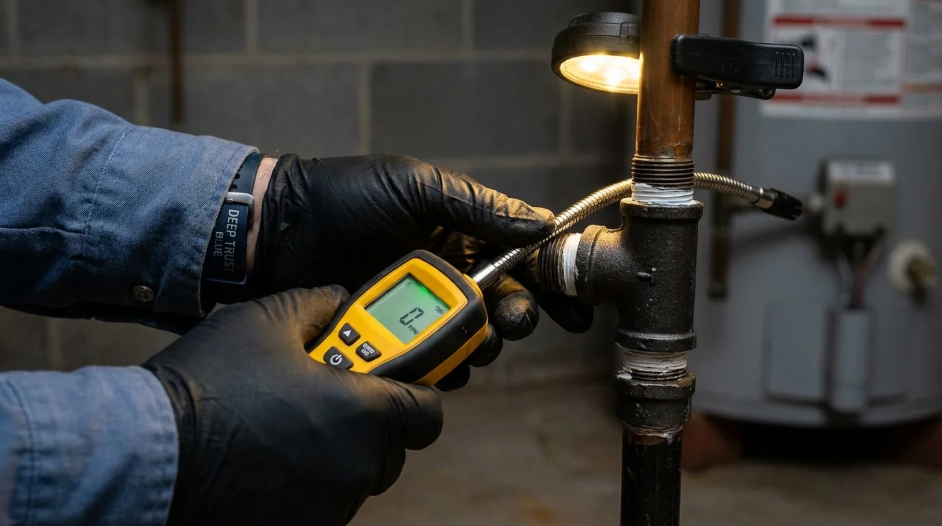 Gas leak detection with electronic sniffer by Johns Plumbing LLC in Harvard
